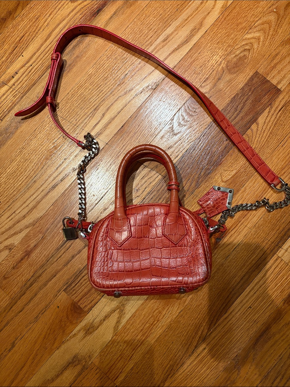 The Kooples Croc-Embossed Mini Top-Handle Bag in Red
